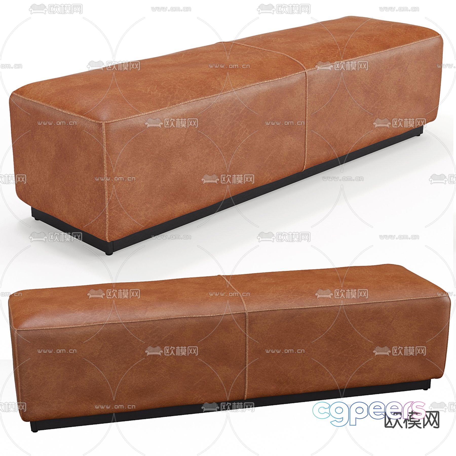 A Brown Leather Ottoman 3D Model - 6493 - VRAY Render