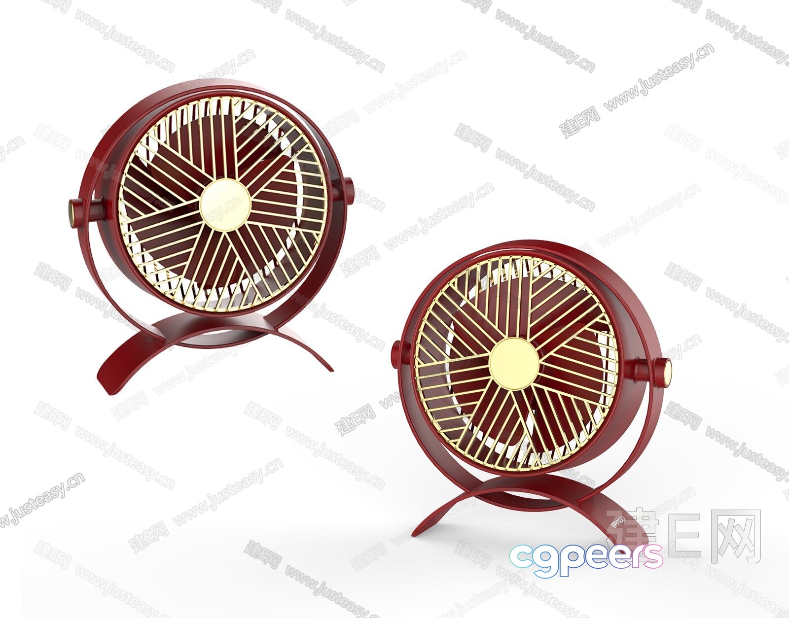 Two Small Red Fans 3D Model - 1909 - VRAY Render Two Small Red Fans 3D Model - 1909 - VRAY Render
