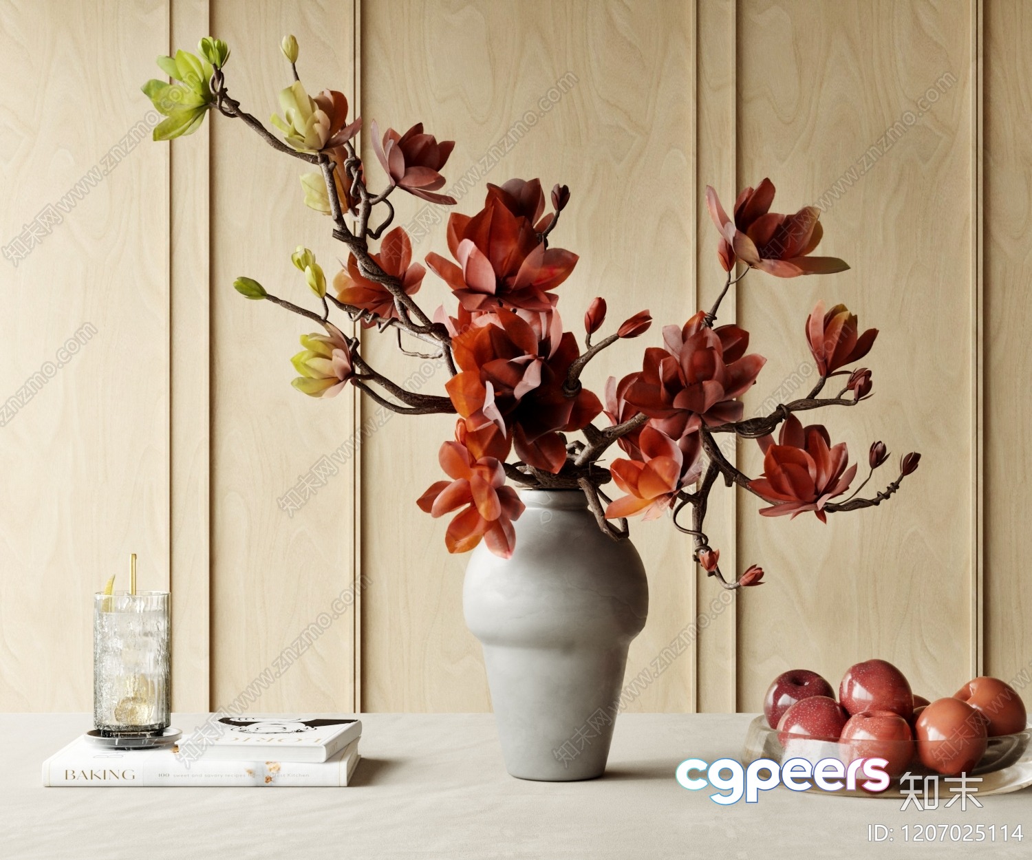 A White Vase With Pink Flowers 3D Model - 1130 - CORONA Render A White Vase With Pink Flowers 3D Model - 1130 - CORONA Render