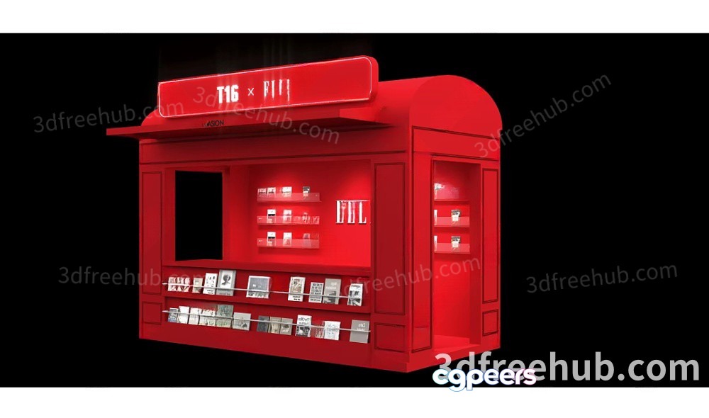 A Red Vending Machine With Shelves 3D Model - 19356 - VRAY Render