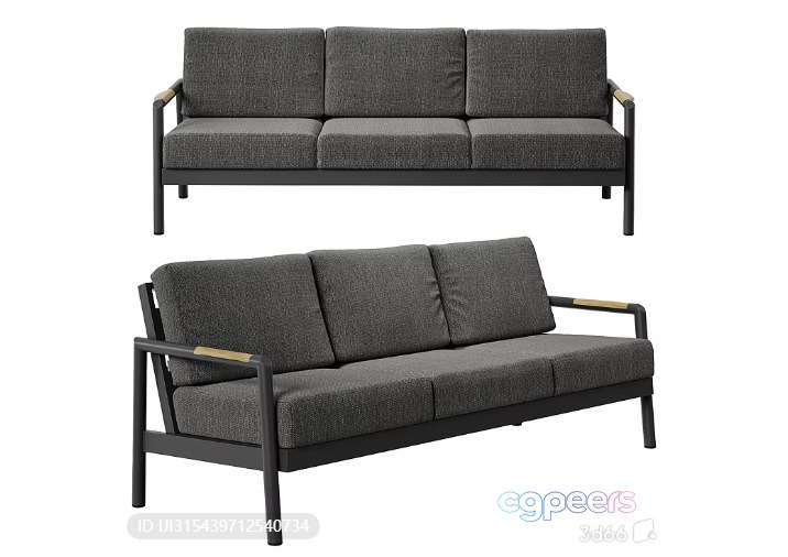 Grey Sofa With Wooden Arms 3D Model - 9448 - VRAY Render Grey Sofa With Wooden Arms 3D Model - 9448 - VRAY Render