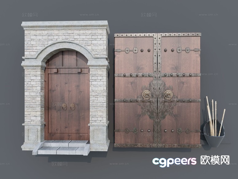 Ancient-Looking Wooden Doors 3D Model - 14670 - VRAY Render