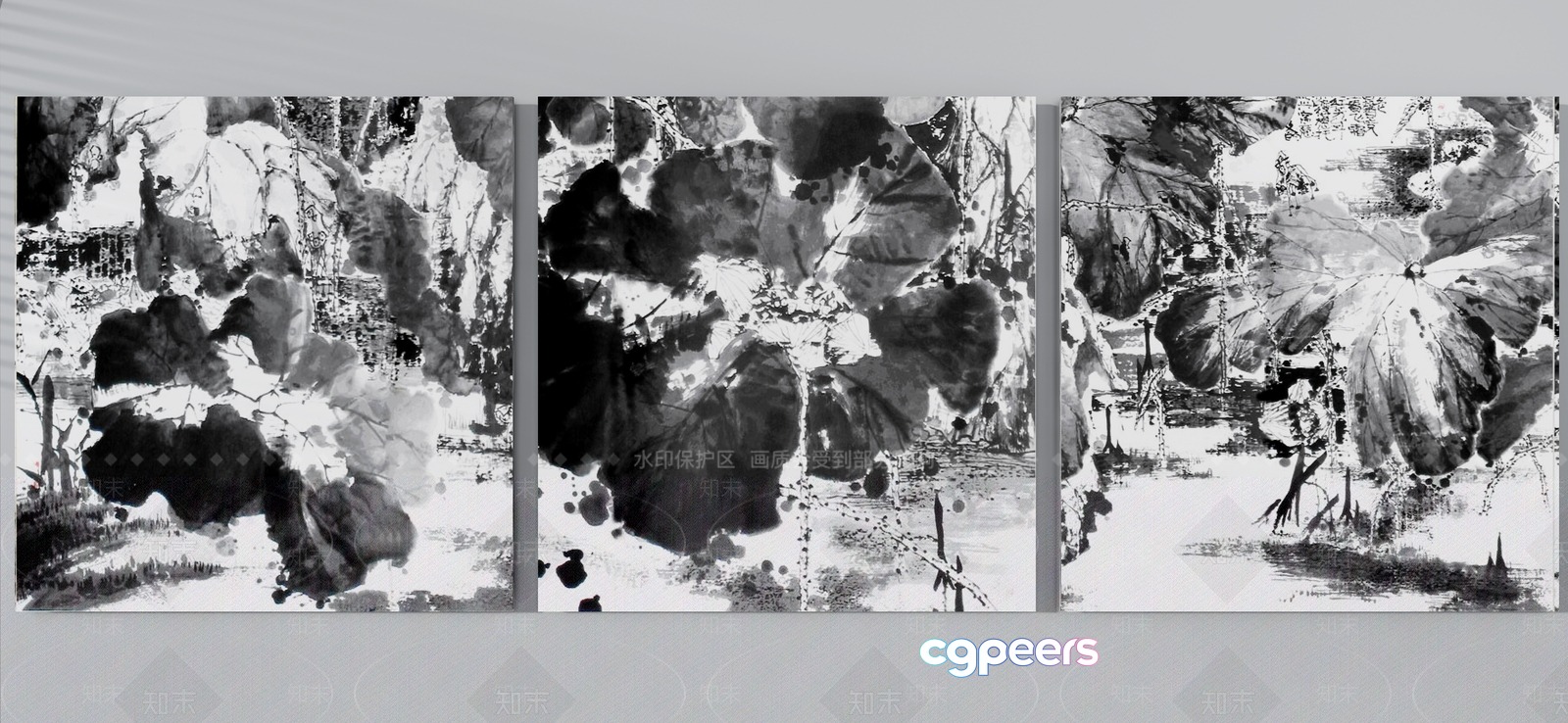 A Triptych Artwork Characterized By Its Black And White Color Scheme 3D Model - 8613 - VRAY Render
