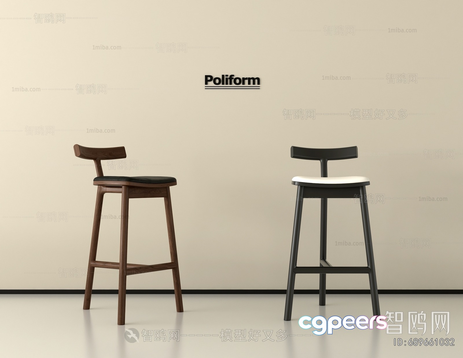 Wooden Barstools 3D Model - 22955 - VRAY Render
