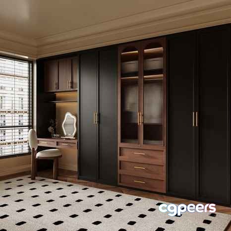 Modern Dark Wood Closet 3D Model - 12665 - VRAY Render