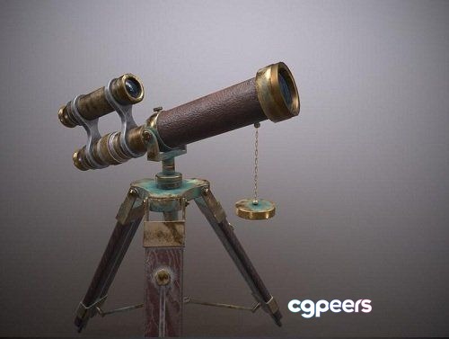 3D Game Assets - Copper Vintage Telescope With Wooden Stand - 3D Model 3D Game Assets - Copper Vintage Telescope With Wooden Stand - 3D Model