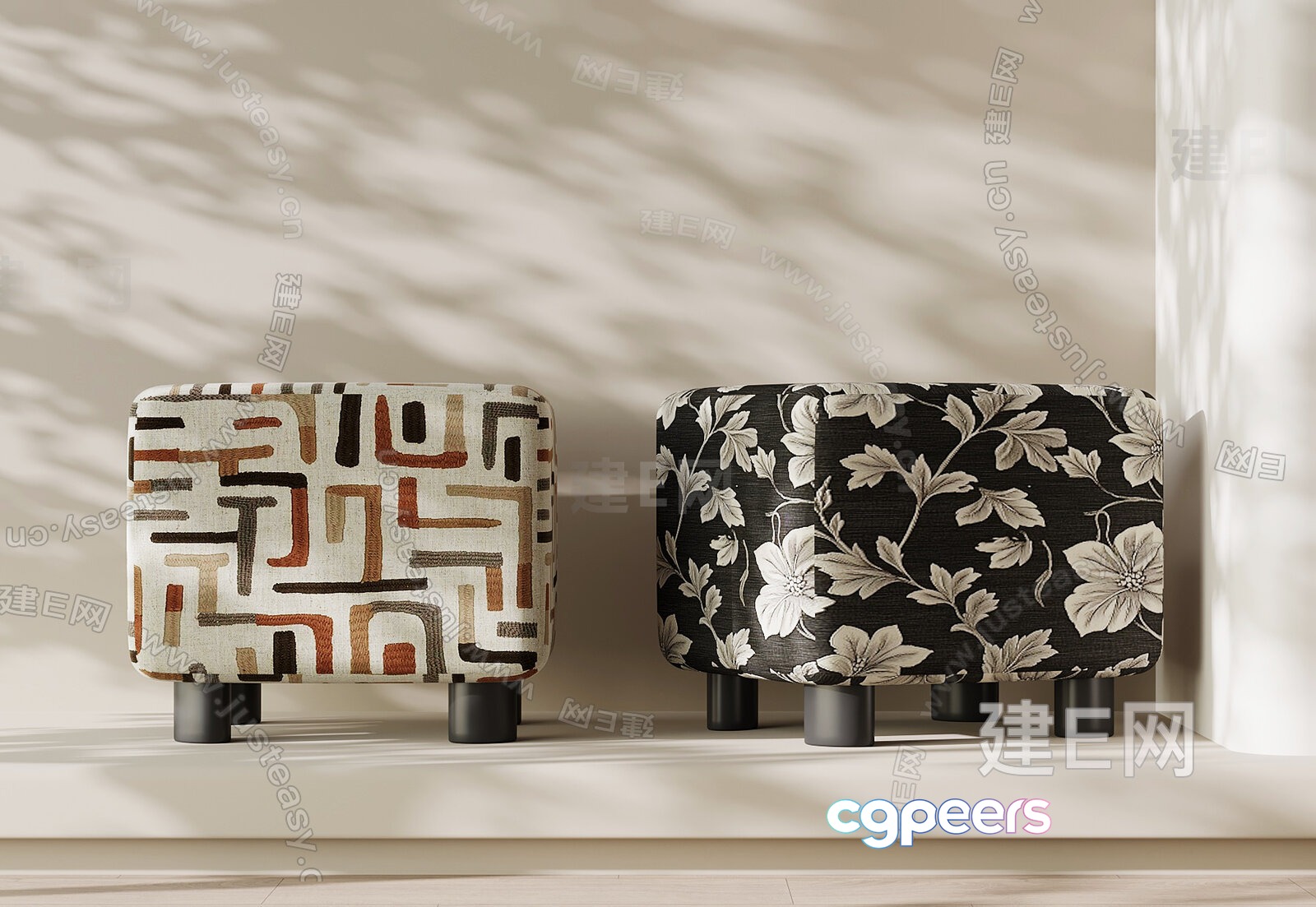 Modern Patterned Ottomans 3D Model - 4914 - VRAY Render