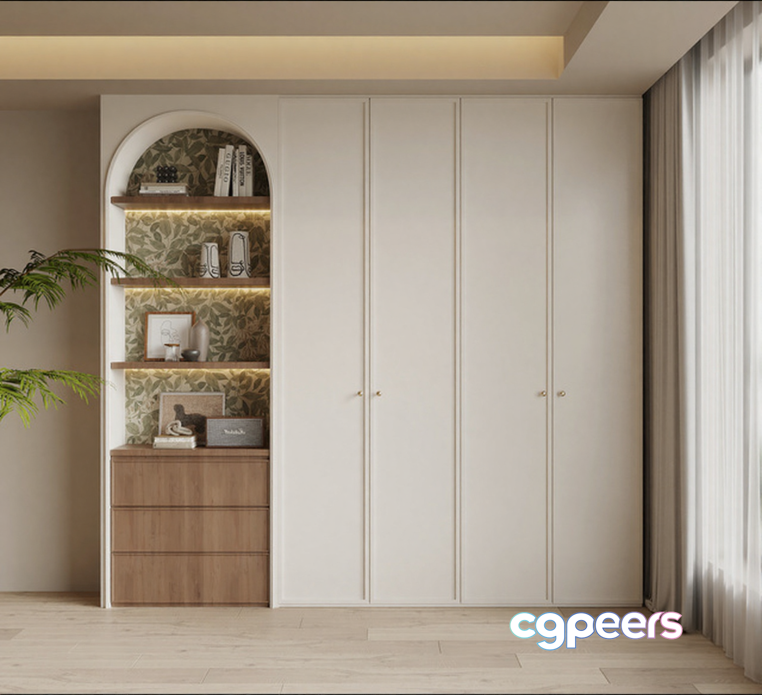 Modern White Wardrobe 3D Model - 10182 - VRAY Render