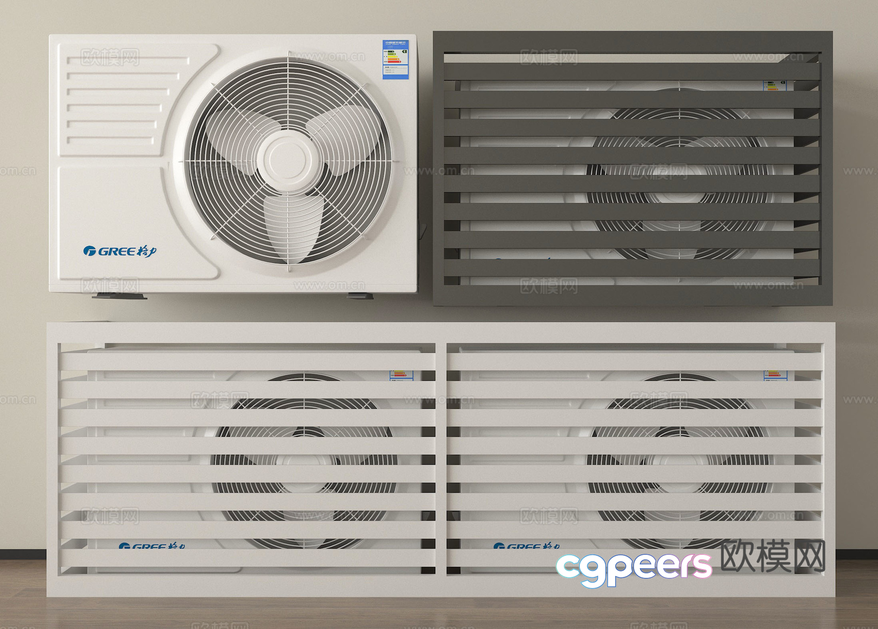 The Main Subject Is A White Air Conditioning Unit With A Circular Fan Featuring 3D Model - 3456 - VRAY Render The Main Subject Is A White Air Conditioning Unit With A Circular Fan Featuring 3D Model - 3456 - VRAY Render