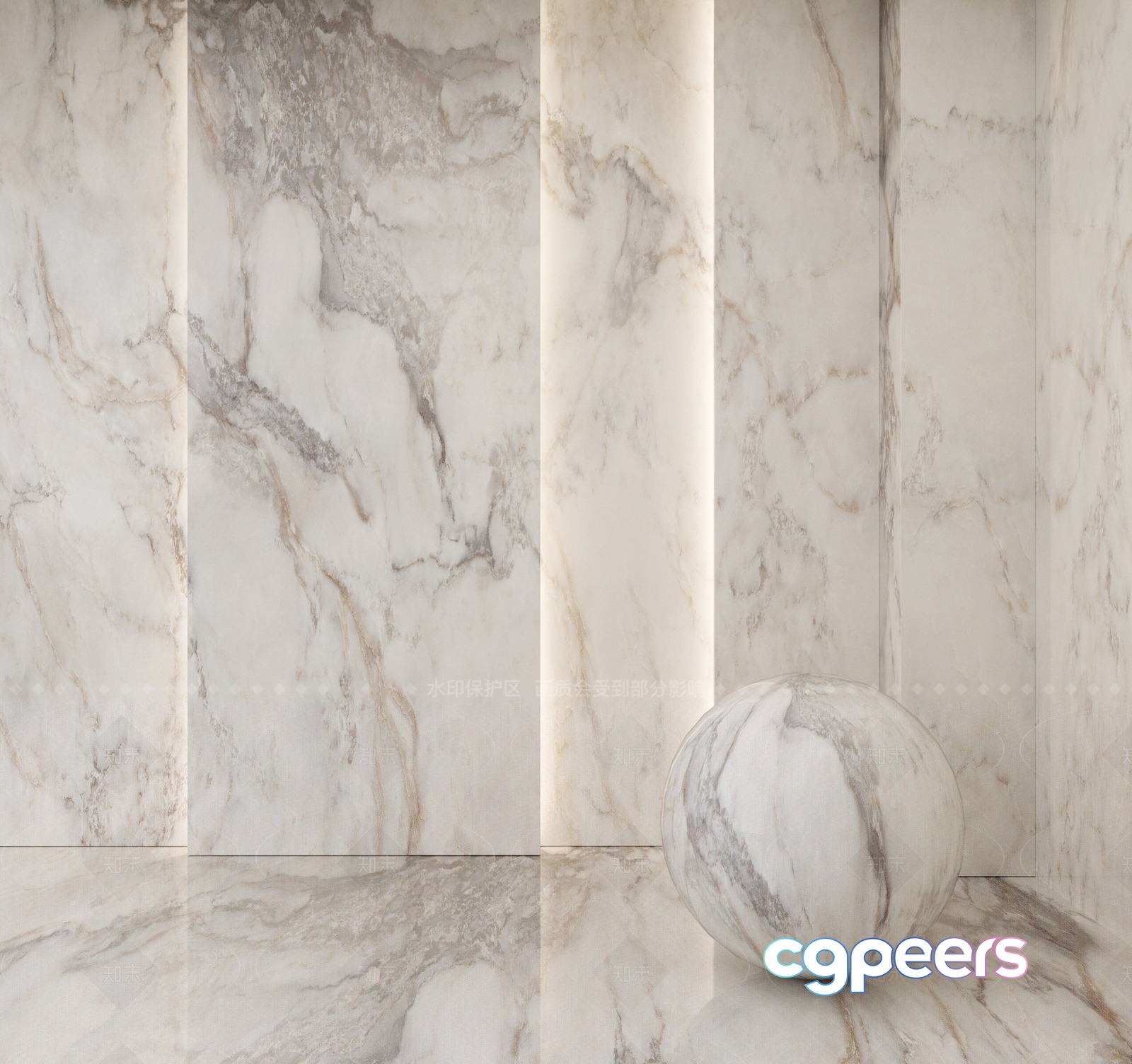 A Marble Ball On A Marble Floor 3D Model - 8895 - VRAY Render