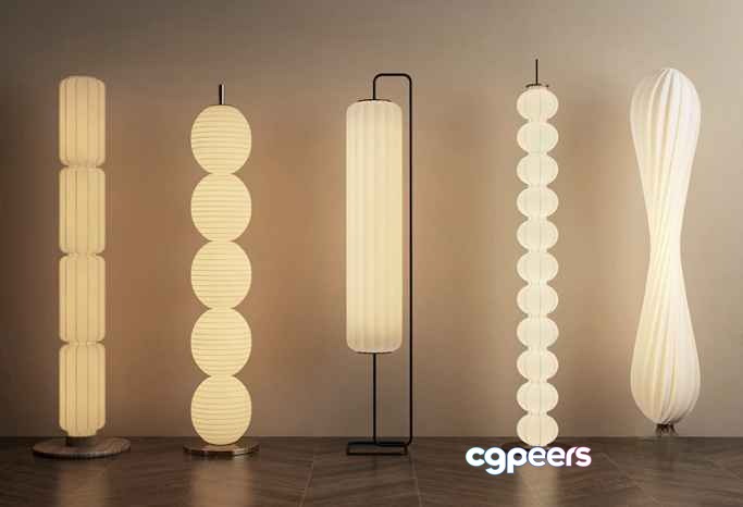Four White Floor Lamps 3D Model - 8283 - VRAY Render Four White Floor Lamps 3D Model - 8283 - VRAY Render