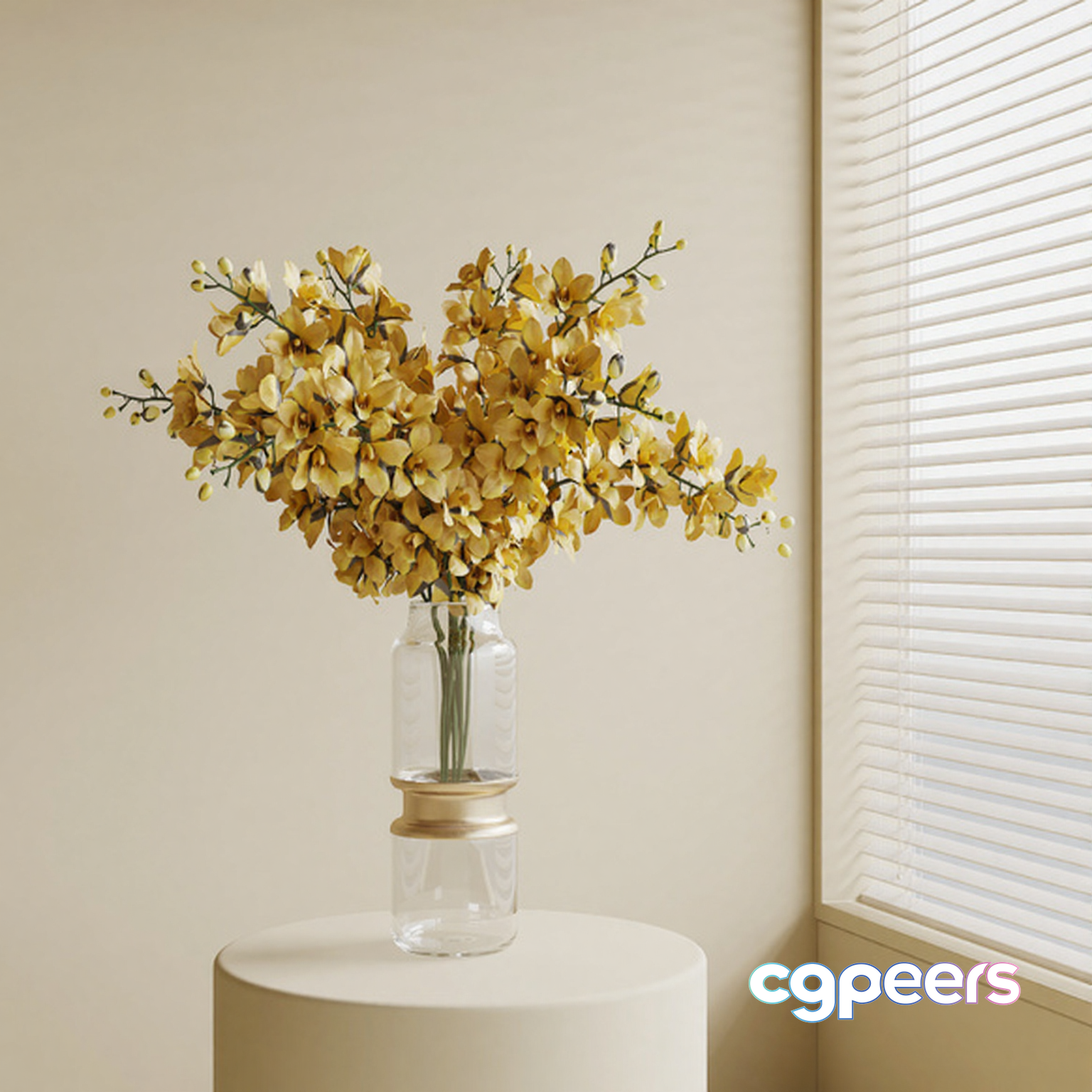 A Glass Vase With Yellow Flowers 3D Model - 13931 - VRAY Render