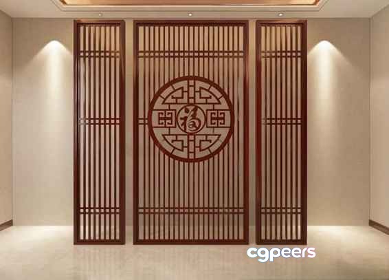 Asian-Inspired Decorative Wall 3D Model - 6803 - VRAY Render