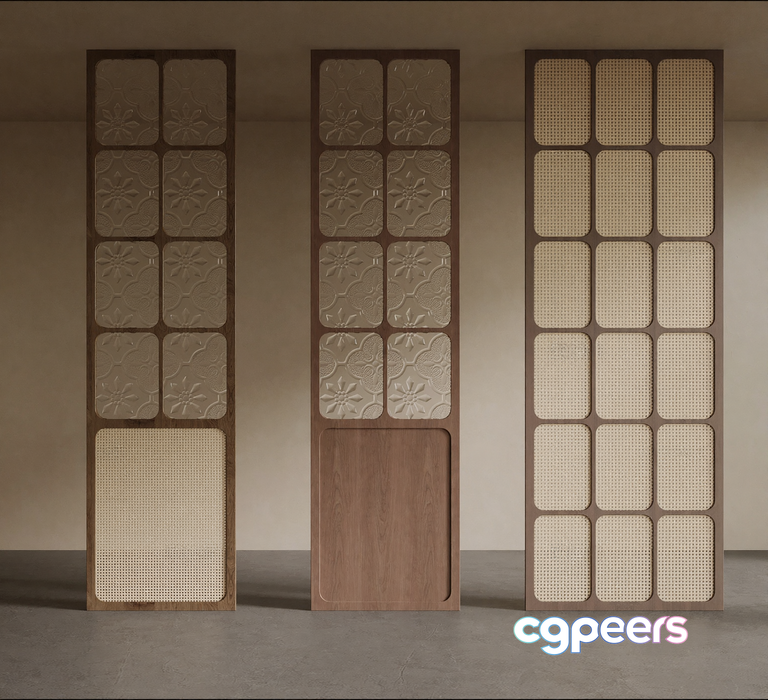 Three Wooden Doors With Glass Panels 3D Model - 16919 - VRAY Render Three Wooden Doors With Glass Panels 3D Model - 16919 - VRAY Render