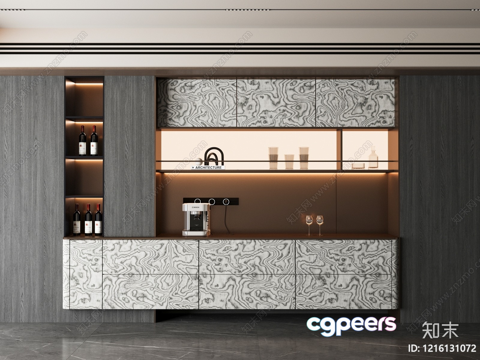 Modern Kitchen With Marble Accents 3D Model - 13772 - VRAY Render Modern Kitchen With Marble Accents 3D Model - 13772 - VRAY Render
