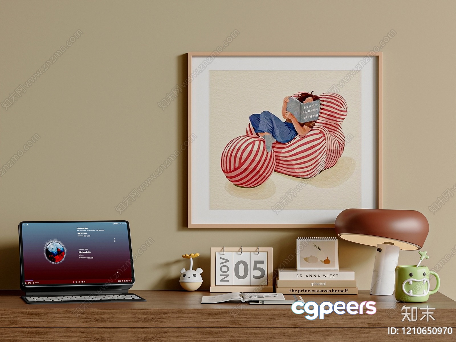 A Framed Picture Of A Person Reading A Book 3D Model - 2023 - VRAY Render