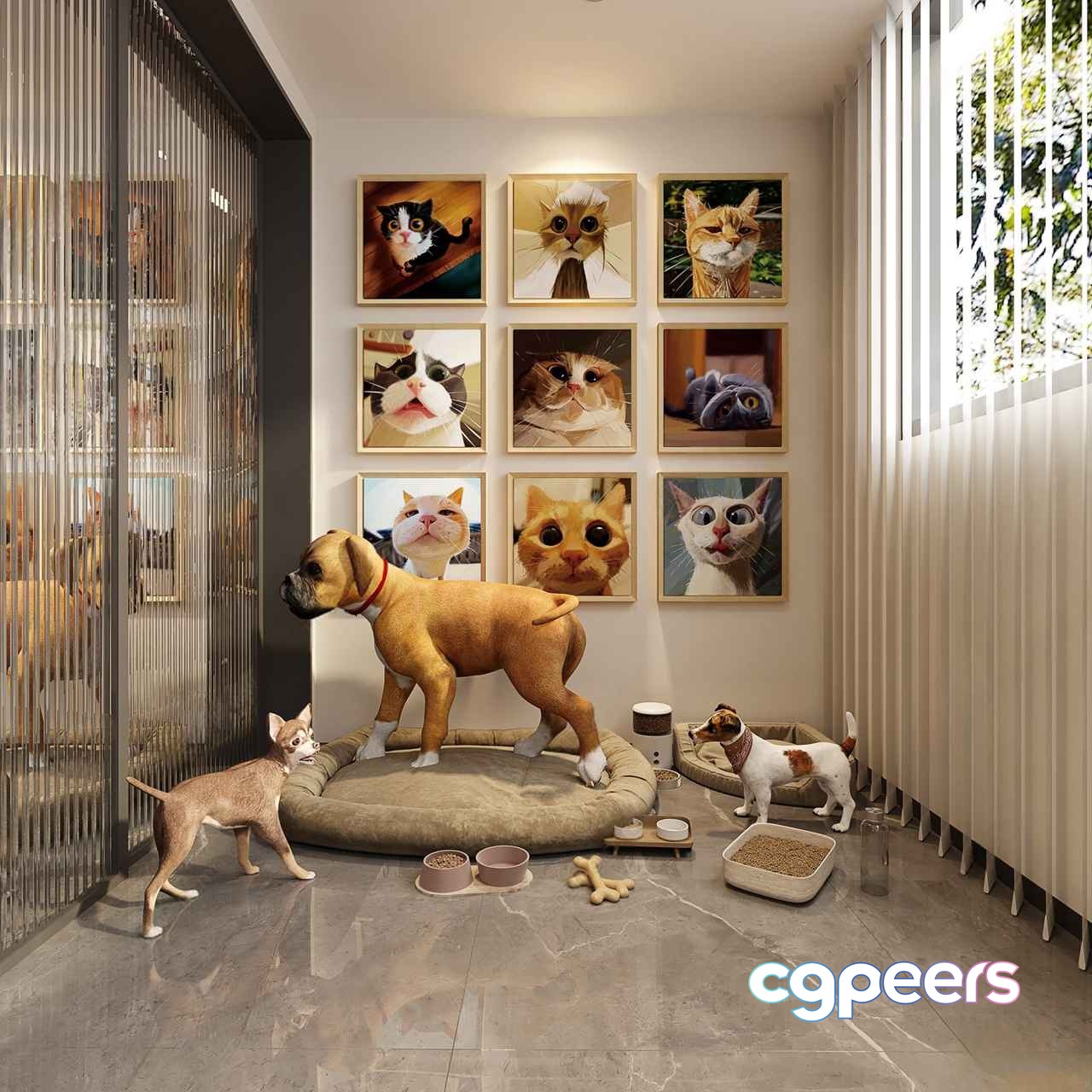 A Pet Room With Cat And Dog Figurines 3D Model - 11903 - VRAY Render A Pet Room With Cat And Dog Figurines 3D Model - 11903 - VRAY Render