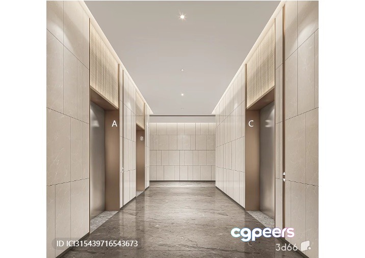 Modern Elevator Hallway 3D Model - 883 - VRAY Render Modern Elevator Hallway 3D Model - 883 - VRAY Render