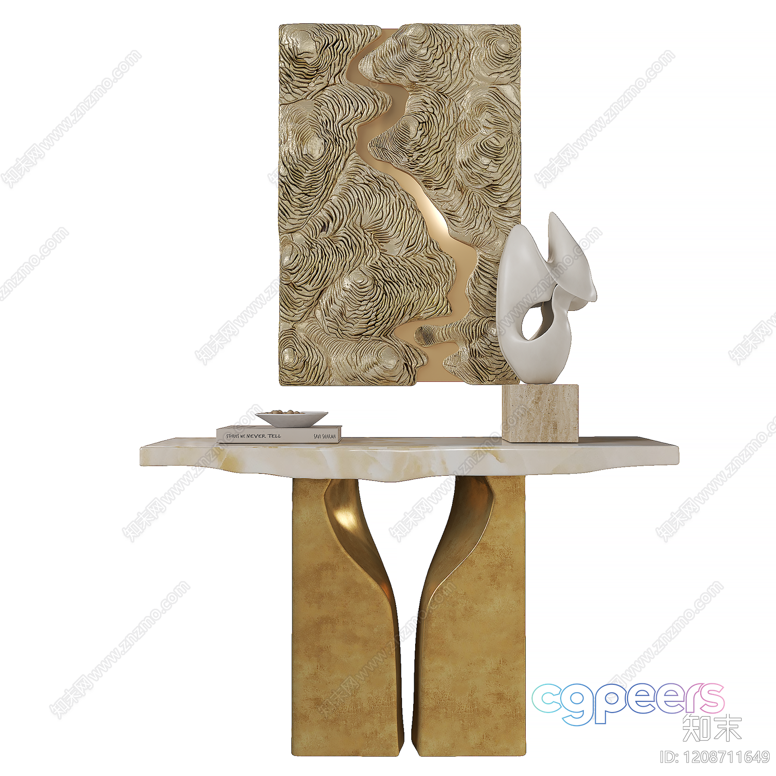 A Decorative Table With A Gold And White Design 3D Model - 22556 - VRAY Render A Decorative Table With A Gold And White Design 3D Model - 22556 - VRAY Render