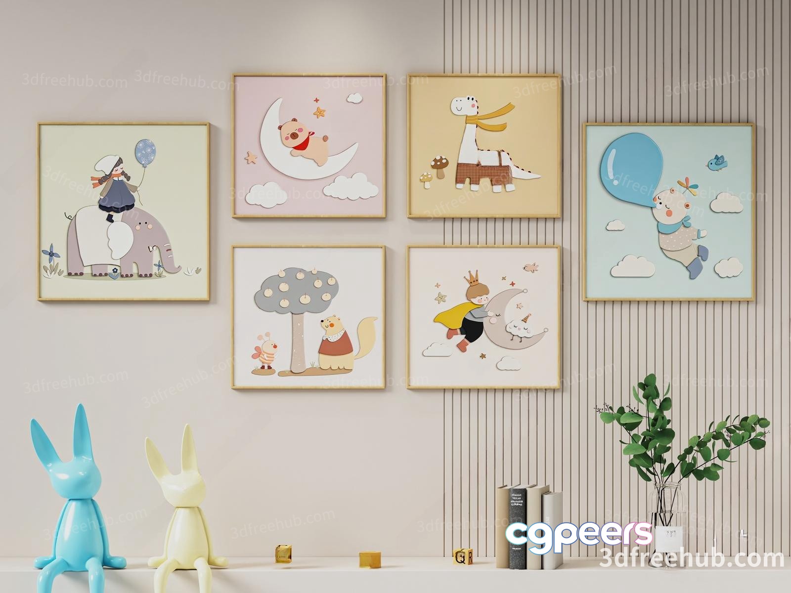A Collection Of Six Framed Pictures On A Wall 3D Model - 19691 - VRAY Render A Collection Of Six Framed Pictures On A Wall 3D Model - 19691 - VRAY Render
