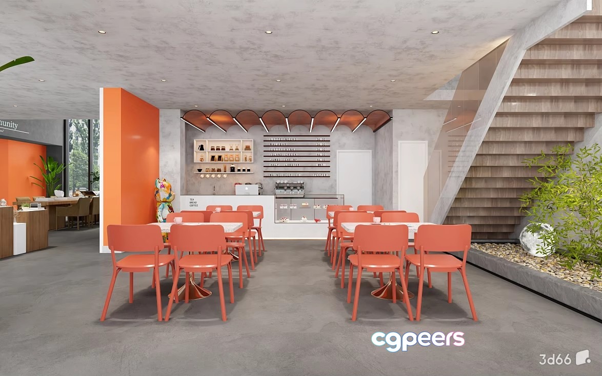 Modern Cafe Interior 3D Model - 23355 - VRAY Render