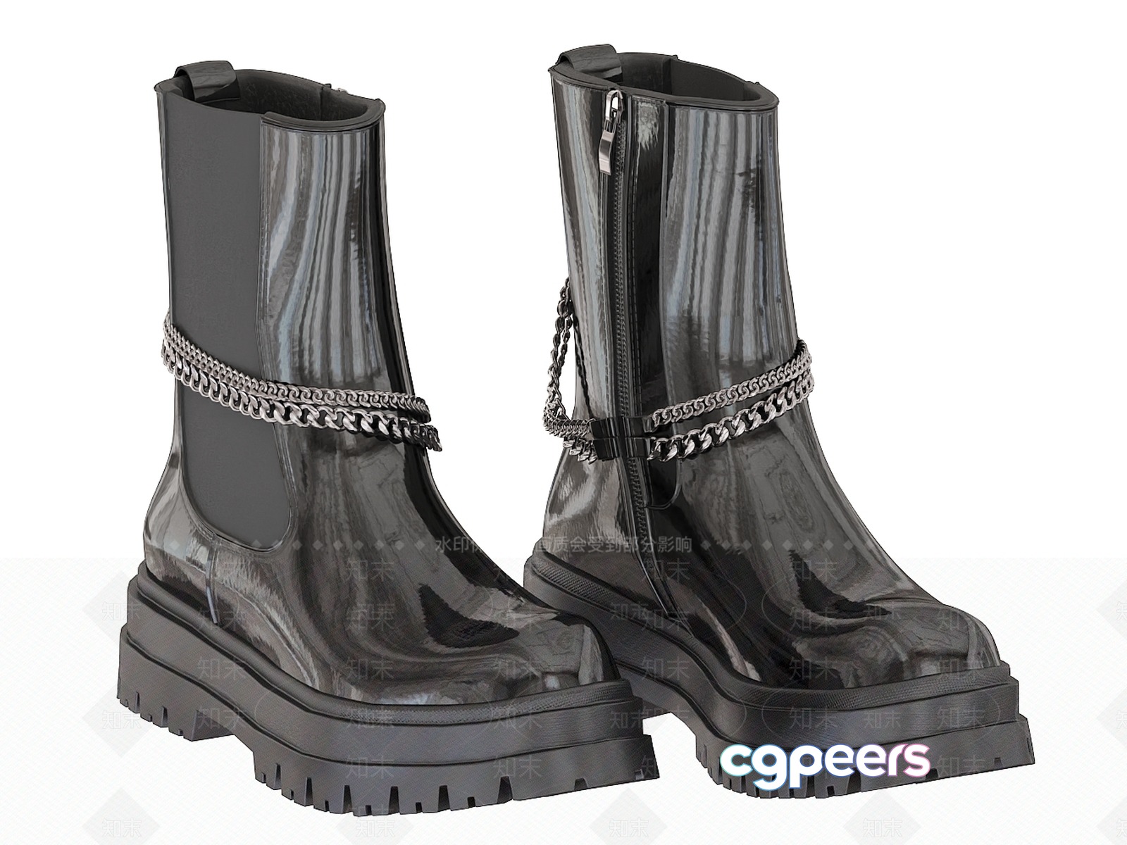 Black Combat Boots With Silver Chain Accents 3D Model - 18277 - VRAY Render Black Combat Boots With Silver Chain Accents 3D Model - 18277 - VRAY Render