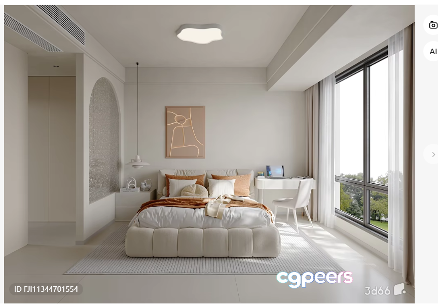 Modern Neutral-Toned Bedroom 3D Model - 5605 - VRAY Render Modern Neutral-Toned Bedroom 3D Model - 5605 - VRAY Render