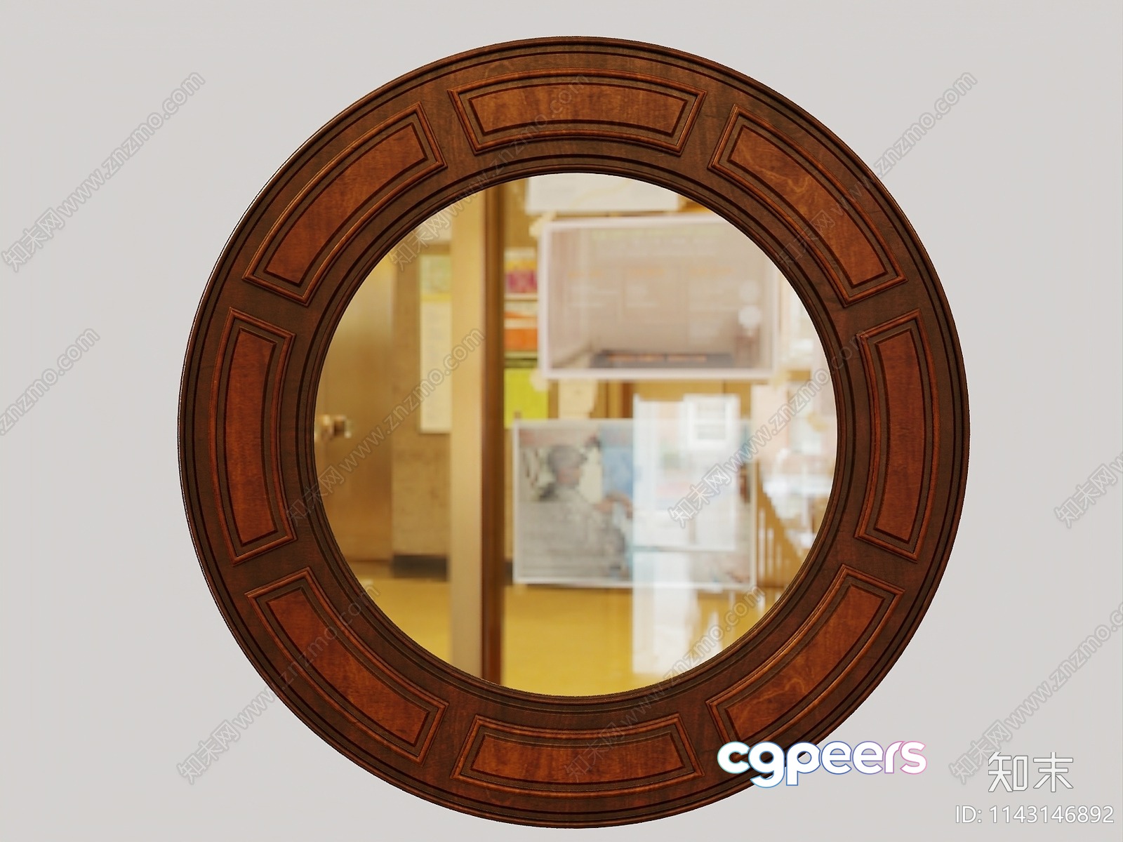 Round Wooden Mirror 3D Model - 5450 - VRAY Render Round Wooden Mirror 3D Model - 5450 - VRAY Render