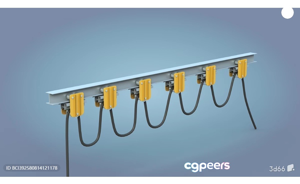 A Metal Beam With Yellow And Black Wires 3D Model - 9803 - VRAY Render