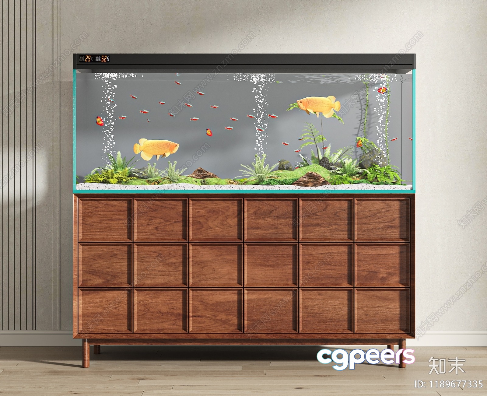 A Fish Tank With A Wooden Cabinet 3D Model - 12960 - VRAY Render A Fish Tank With A Wooden Cabinet 3D Model - 12960 - VRAY Render