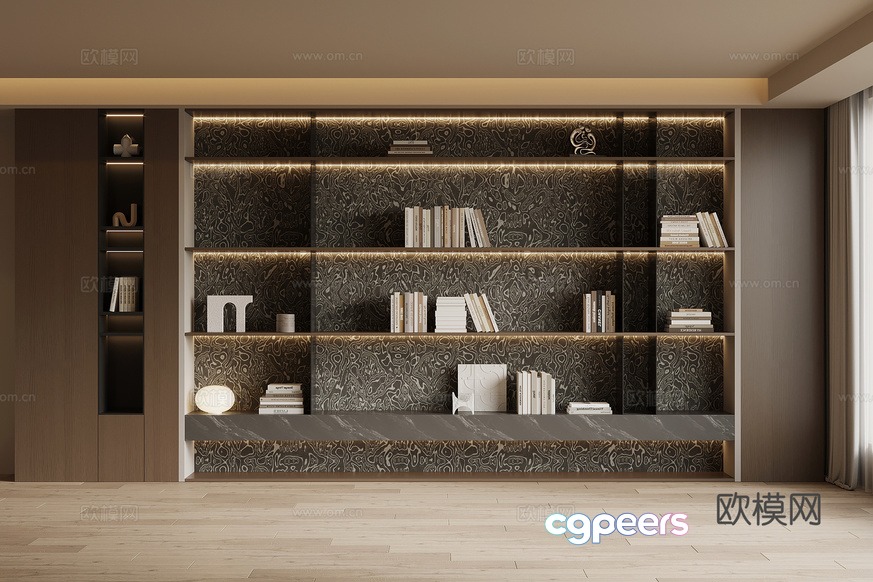 Modern Bookshelf 3D Model - 7074 - VRAY Render Modern Bookshelf 3D Model - 7074 - VRAY Render