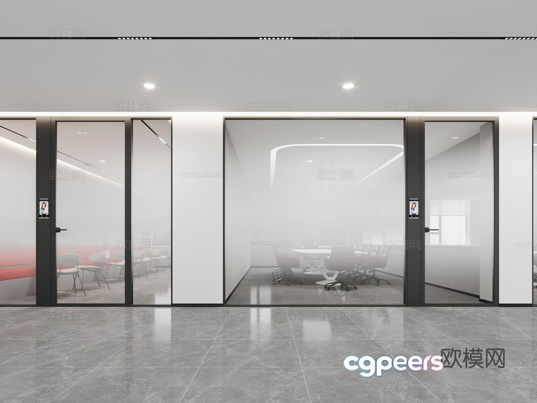 A Modern Office Space With Glass Walls 3D Model - 7089 - VRAY Render A Modern Office Space With Glass Walls 3D Model - 7089 - VRAY Render