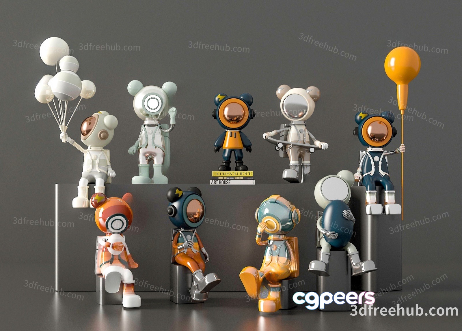 A Collection Of Astronaut Figurines 3D Model - 19859 - VRAY Render A Collection Of Astronaut Figurines 3D Model - 19859 - VRAY Render