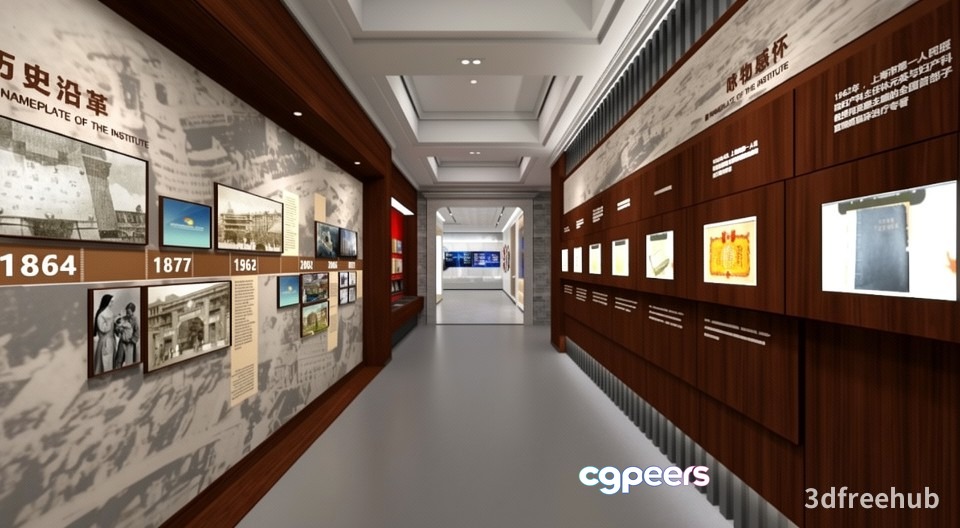 A Museum Corridor With A Long Hallway 3D Model - 21567 - VRAY Render A Museum Corridor With A Long Hallway 3D Model - 21567 - VRAY Render