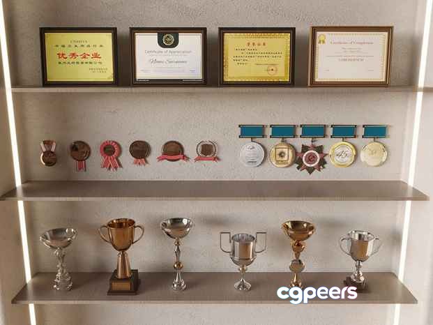 Shelves Of Trophies And Awards 3D Model - 1481 - VRAY Render