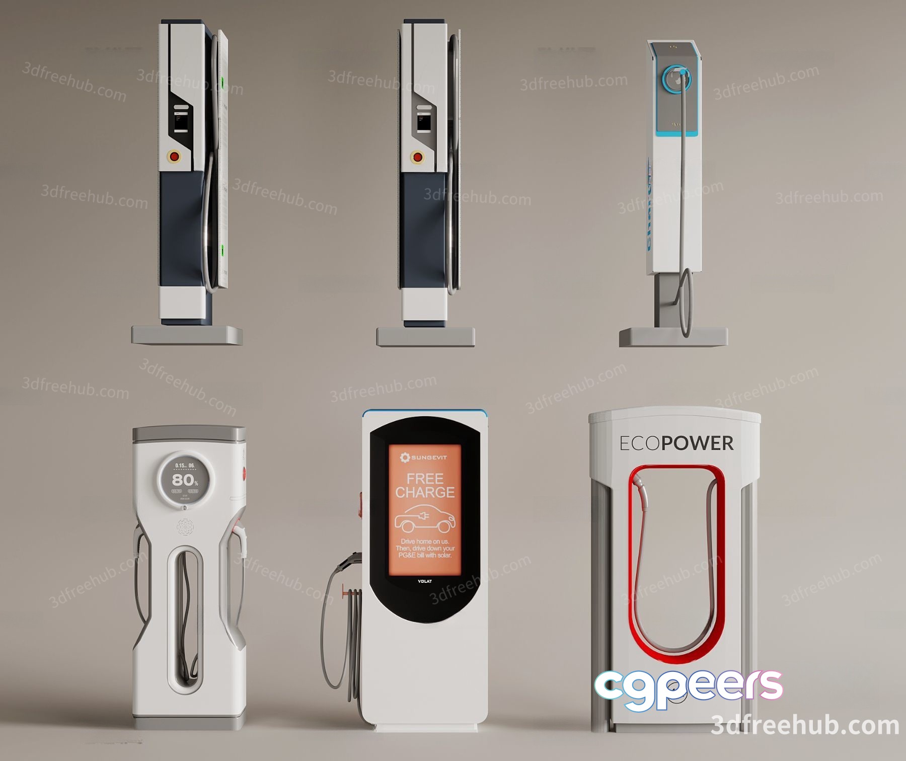Modern Electric Vehicle Charging Stations 3D Model - 3313 - VRAY Render