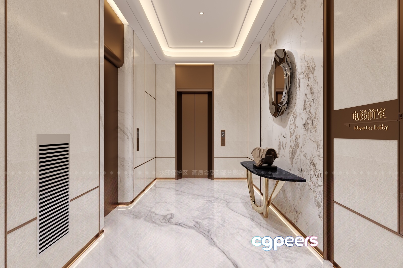 Modern Marble Hallway 3D Model - 20136 - VRAY Render