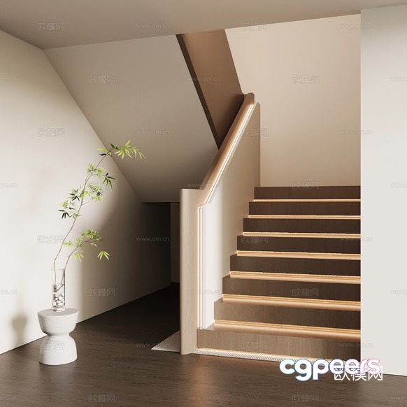 A Staircase With Wooden Steps 3D Model - 13283 - VRAY Render A Staircase With Wooden Steps 3D Model - 13283 - VRAY Render