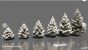Three Snow-Covered Trees 3D Model - 7686 - VRAY Render Three Snow-Covered Trees 3D Model - 7686 - VRAY Render