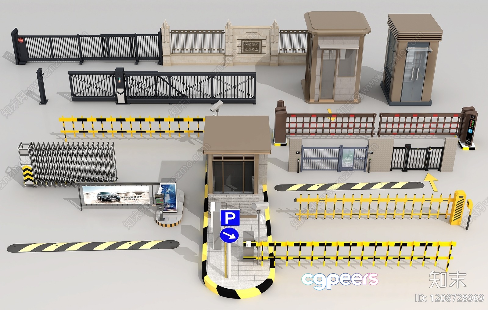 A Collection Of Security Gates 3D Model - 13102 - VRAY Render