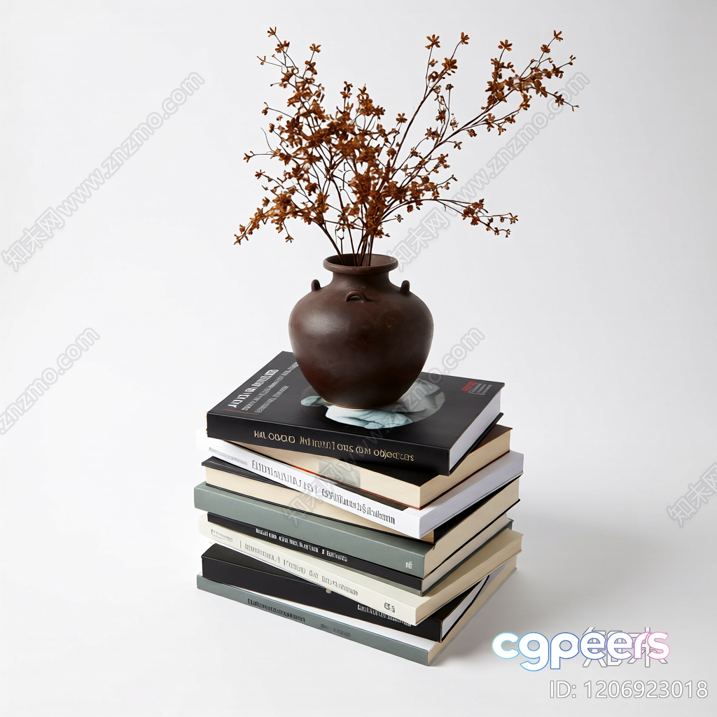 A Stack Of Books With A Vase On Top 3D Model - 1345 - VRAY Render A Stack Of Books With A Vase On Top 3D Model - 1345 - VRAY Render