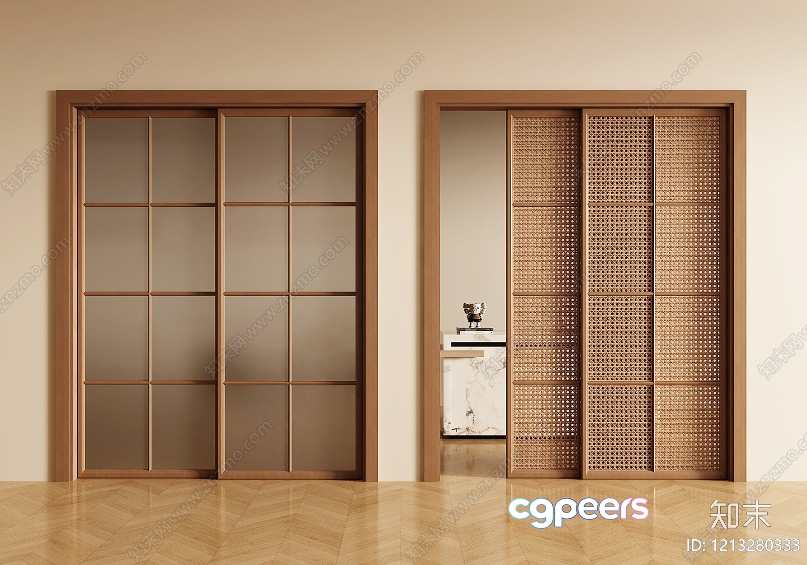 A Sliding Door With A Grid Pattern 3D Model - 4459 - VRAY Render A Sliding Door With A Grid Pattern 3D Model - 4459 - VRAY Render