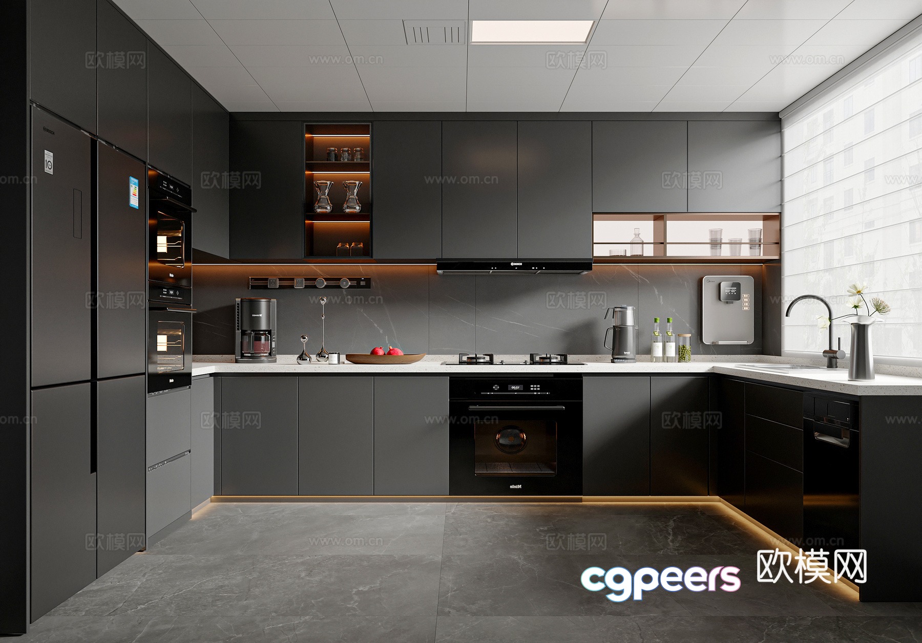 Modern Kitchen Design 3D Model - 203 - VRAY Render