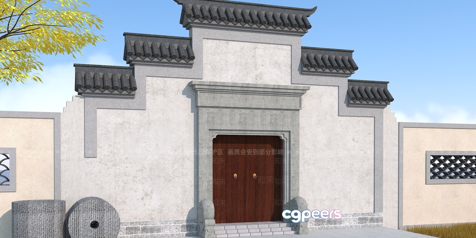 Traditional Asian-Style Building 3D Model - 15542 - VRAY Render