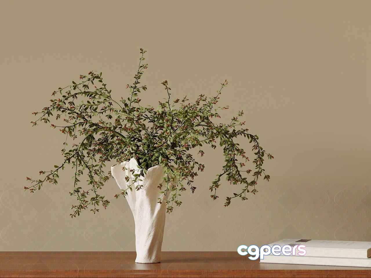 White Vase With Greenery 3D Model - 9925 - CORONA Render