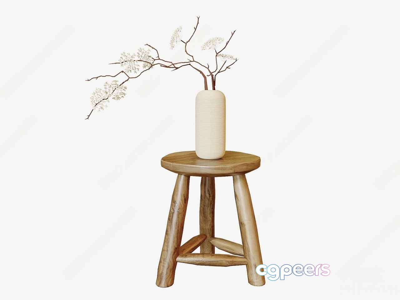 A Simple Wooden Stool With A Vase On Top 3D Model - 1744 - CORONA Render