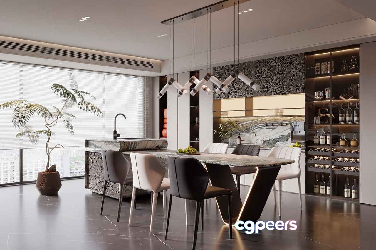 Modern Dining Room 3D Model - 2079 - CORONA Render