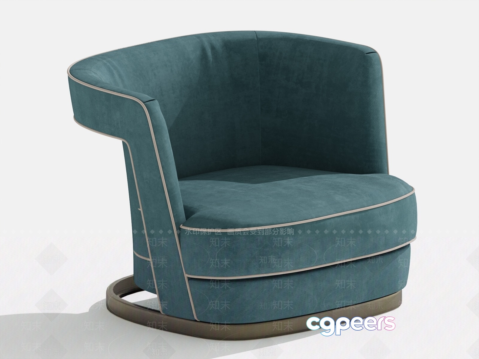 A Blue Chair With A Rounded Back And Armrests 3D Model - 11537 - VRAY Render