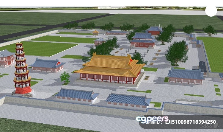 A 3D Rendering Of A Chinese-Style Building Complex 3D Model - 797 - VRAY Render A 3D Rendering Of A Chinese-Style Building Complex 3D Model - 797 - VRAY Render