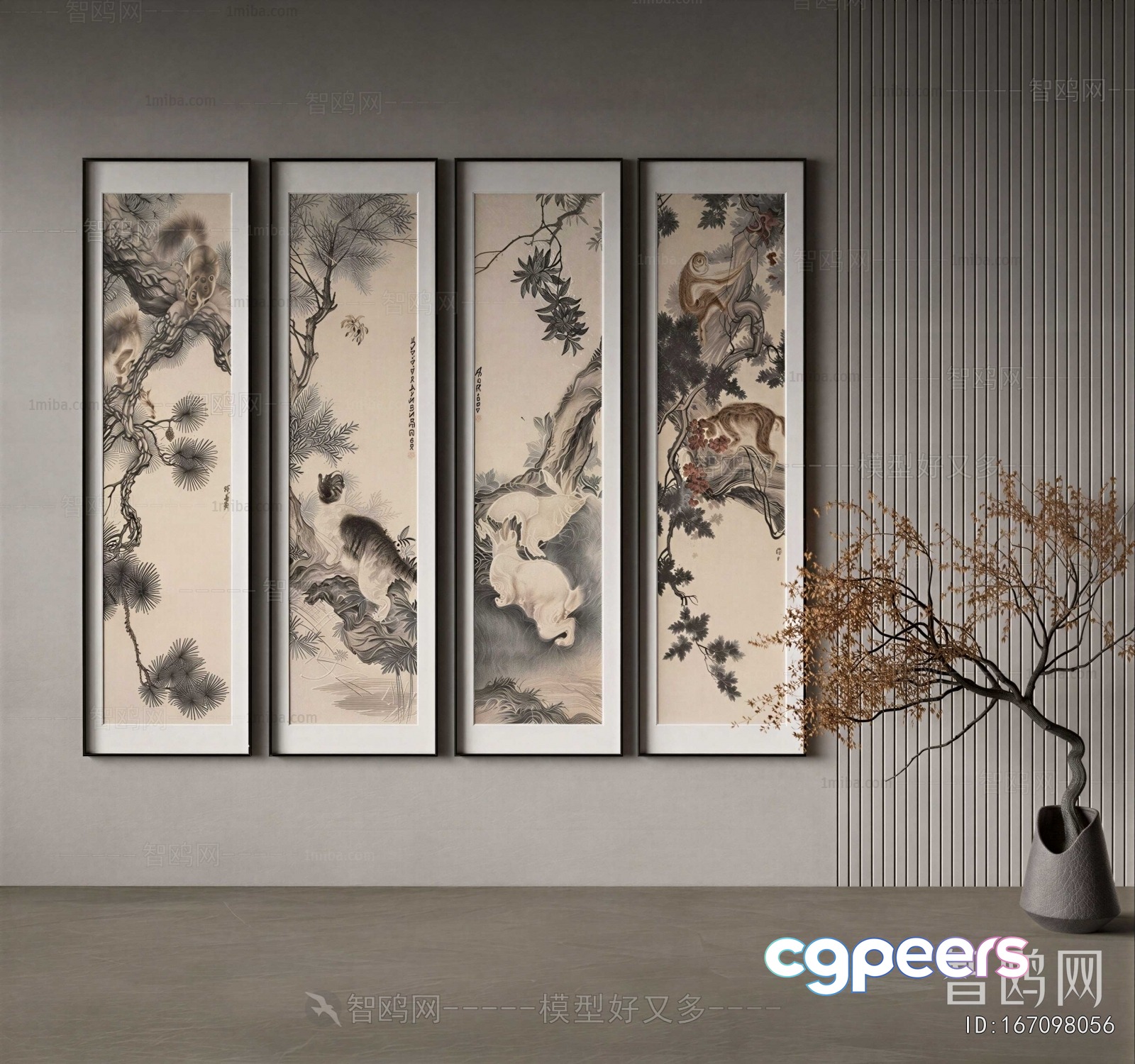 Four Framed Paintings Of Animals And Trees 3D Model - 12210 - VRAY Render Four Framed Paintings Of Animals And Trees 3D Model - 12210 - VRAY Render
